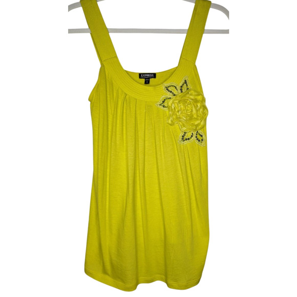 VTG Y2K Express Yellow Floral Sequin Babydoll Soft Pleated Whimsy Baddie Tank SM - Picture 1 of 6